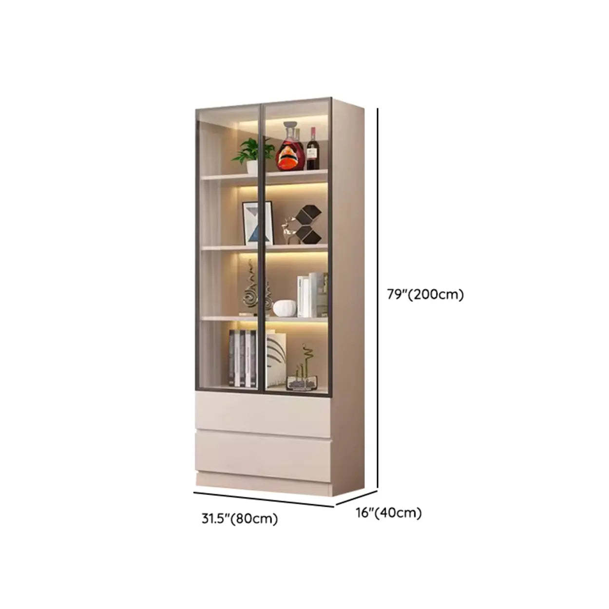 Beige Rectangular Glass Large Display Cabinet