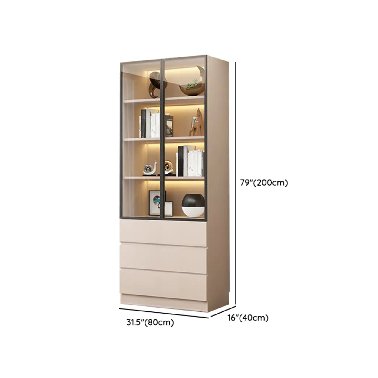 Beige Rectangular Glass Large Display Cabinet