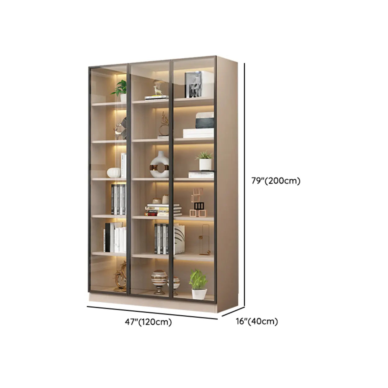 Beige Rectangular Glass Large Display Cabinet