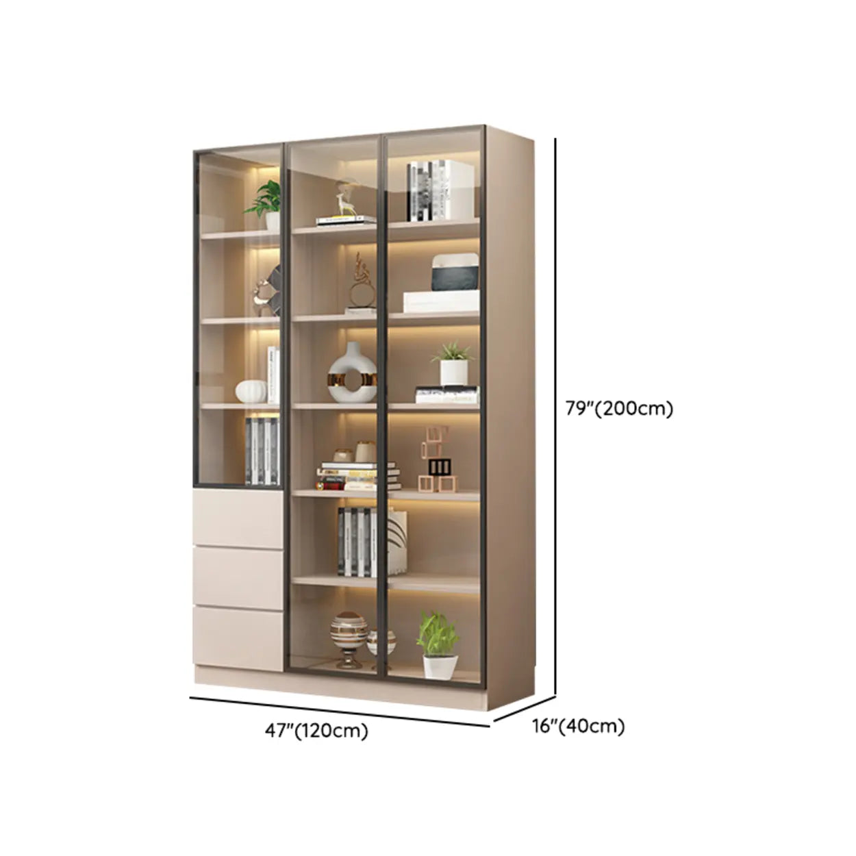 Beige Rectangular Glass Large Display Cabinet