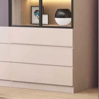 Beige Rectangular Glass Large Display Cabinet — Drawer Not Included