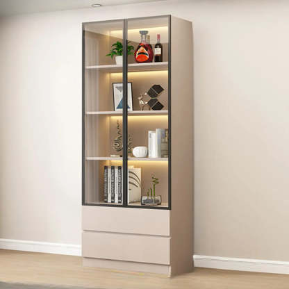 Beige Rectangular Glass Large Display Cabinet — Drawer Not Included