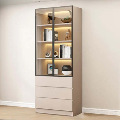 Beige Rectangular Glass Large Display Cabinet