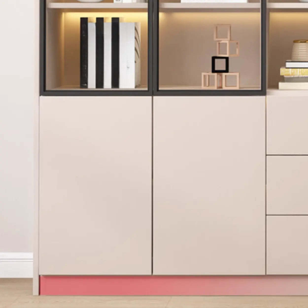 Beige Rectangular Glass Large Display Cabinet
