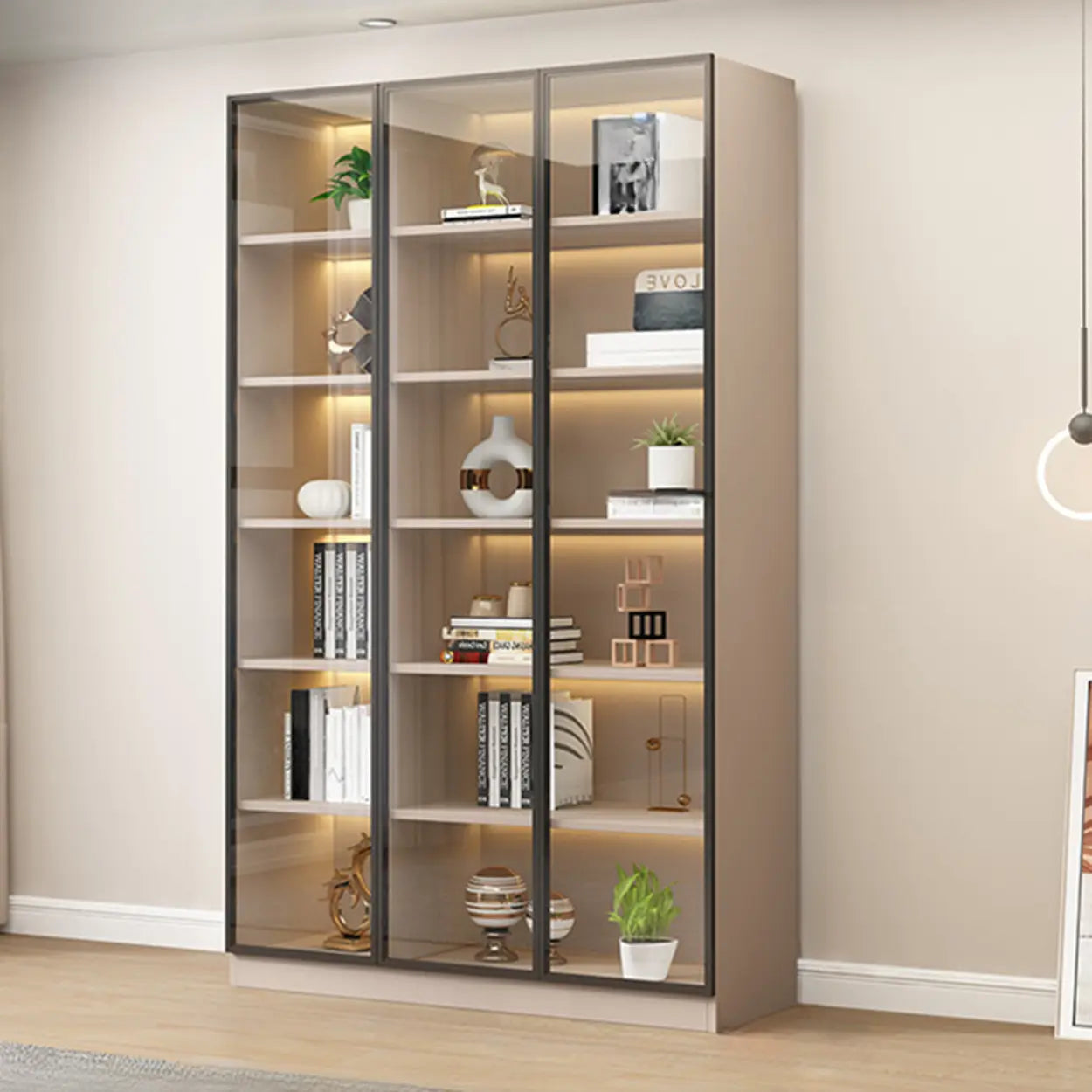 Beige Rectangular Glass Large Display Cabinet