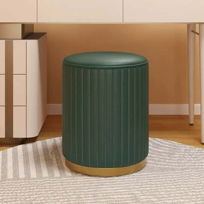 Beige Round Upholstered Wooden Base Vanity Stool