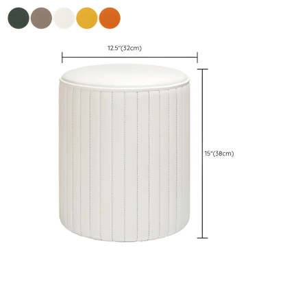 Beige Round Upholstered Wooden Base Vanity Stool