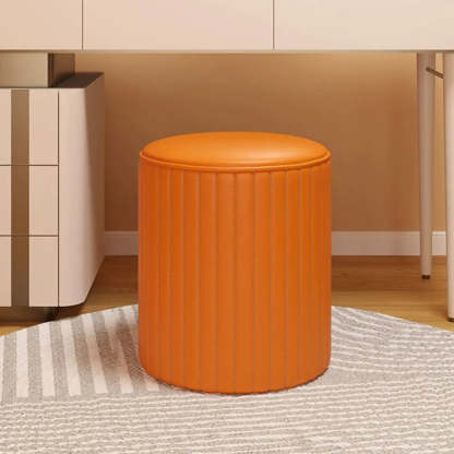 Beige Round Upholstered Wooden Base Vanity Stool — Yellow