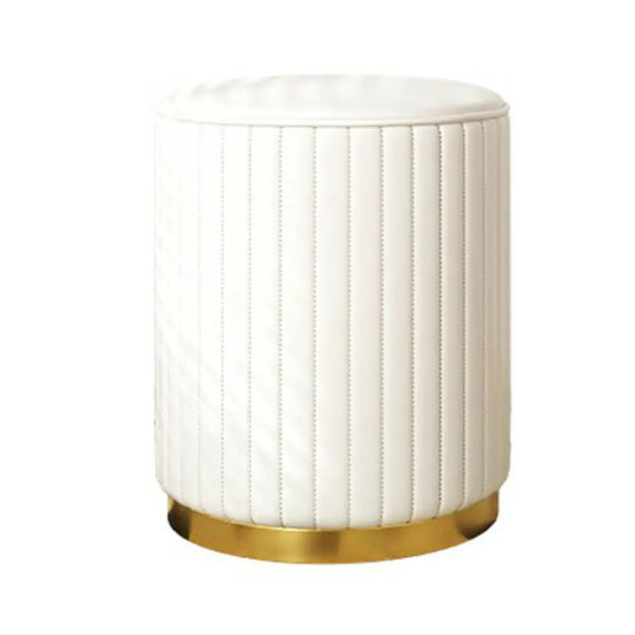 Beige Round Upholstered Wooden Base Vanity Stool — Orange