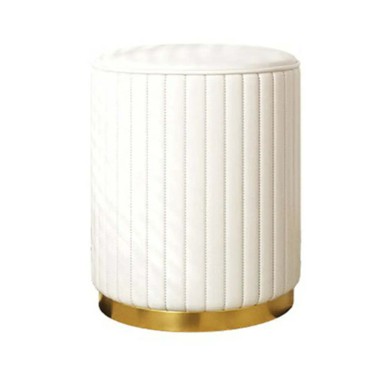 Beige Round Upholstered Wooden Base Vanity Stool — Orange