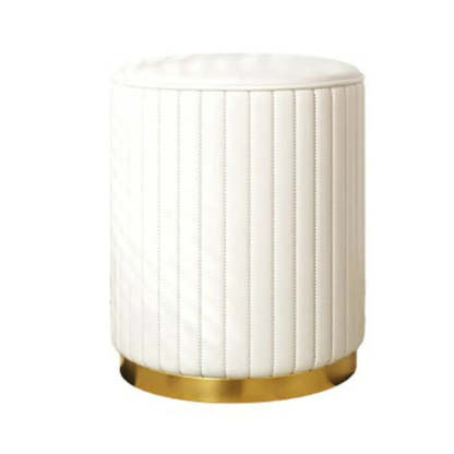 Beige Round Upholstered Wooden Base Vanity Stool — Orange