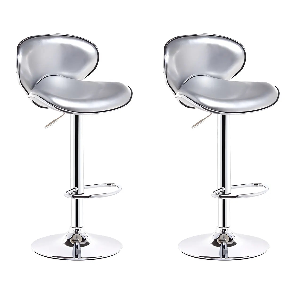 Saddle Leather Adjustable Swivel Bar Stool — Silver / 2 Piece Set