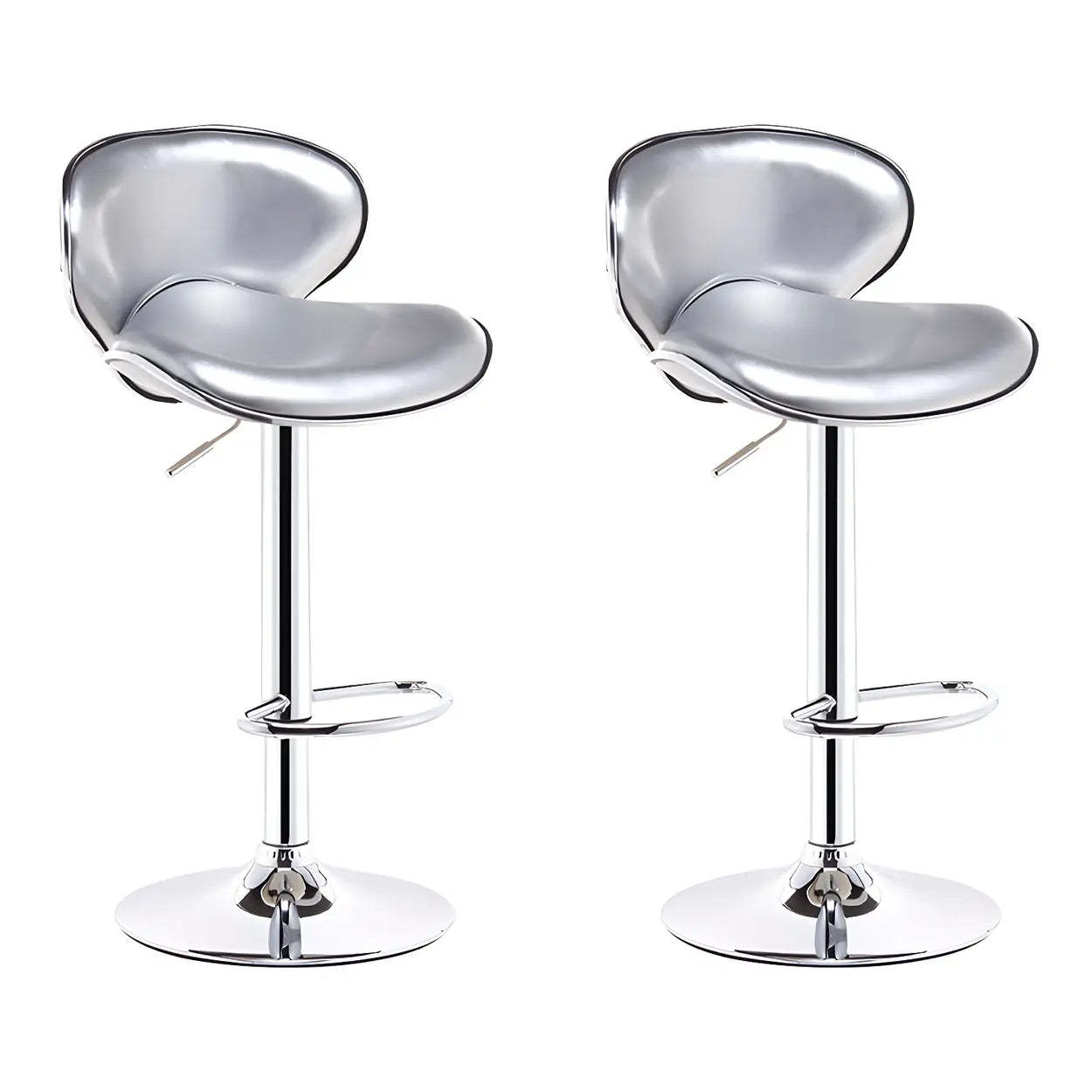 Saddle Leather Adjustable Swivel Bar Stool — Silver / 2 Piece Set