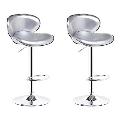 Saddle Leather Adjustable Swivel Bar Stool — Silver / 2 Piece Set