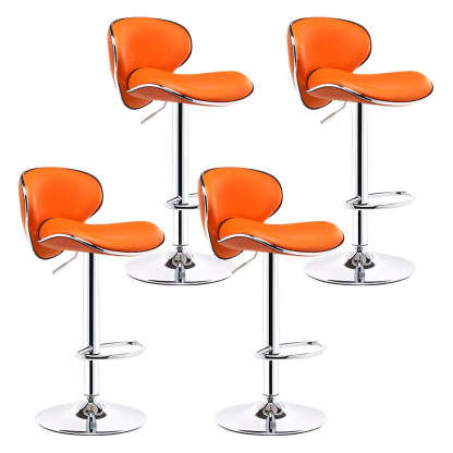 Saddle Leather Adjustable Swivel Bar Stool — Rose Red / 4 Piece Set