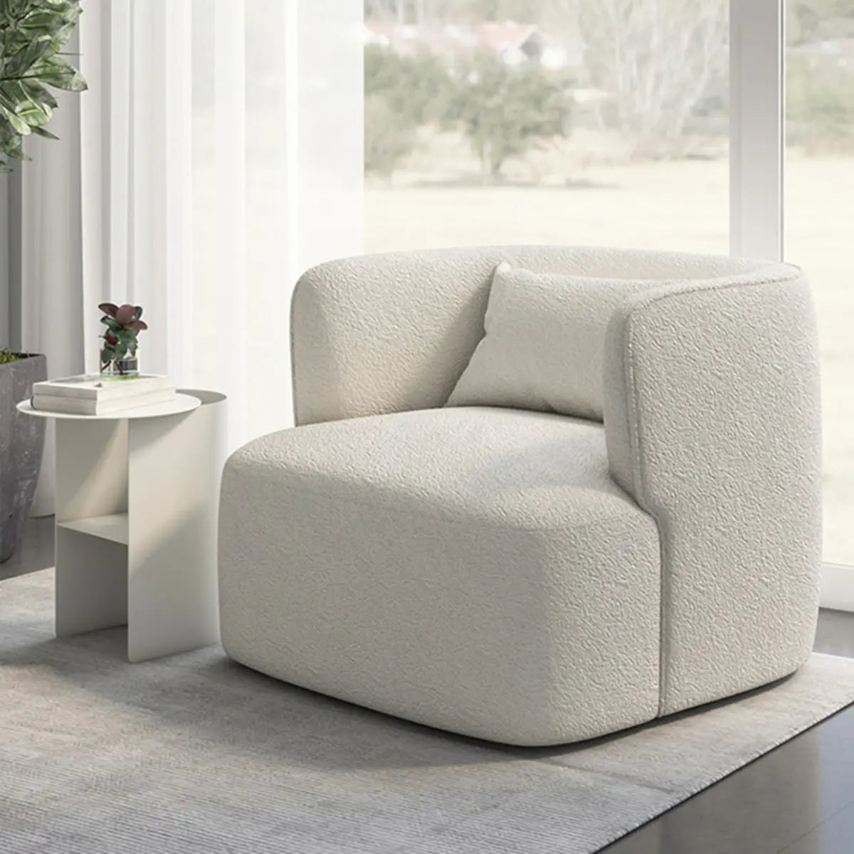 Beige Scratch-Resistant Sherpa Recessed-Arm Barrel Chair