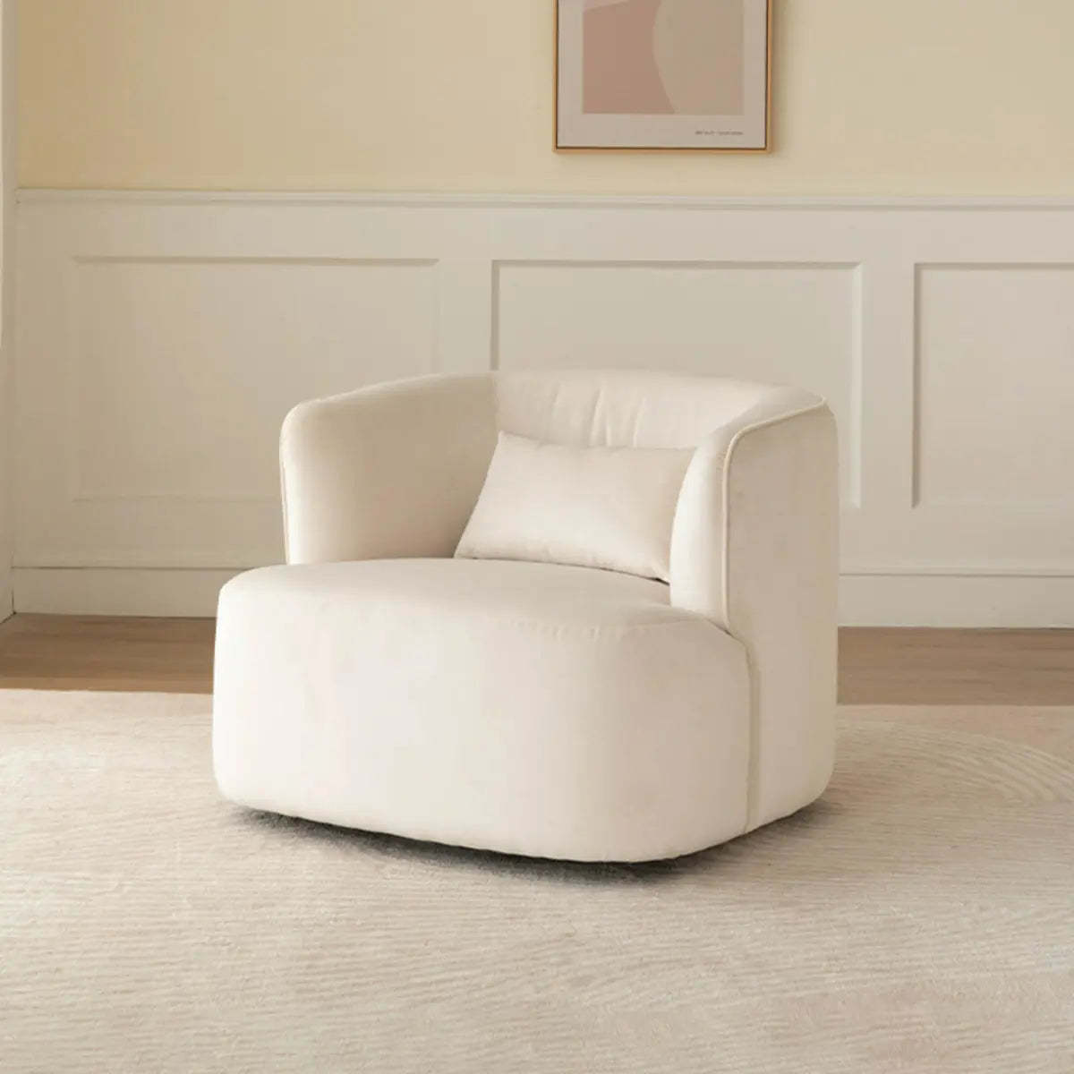 Beige Scratch-Resistant Sherpa Recessed-Arm Barrel Chair — Beige / Linen