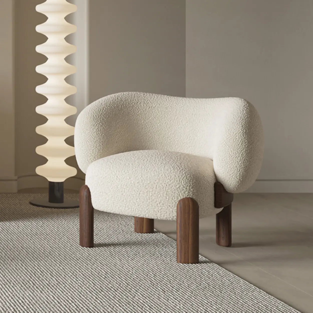 Beige Sherpa Curved-Back Sloped-Arm Accent Chair