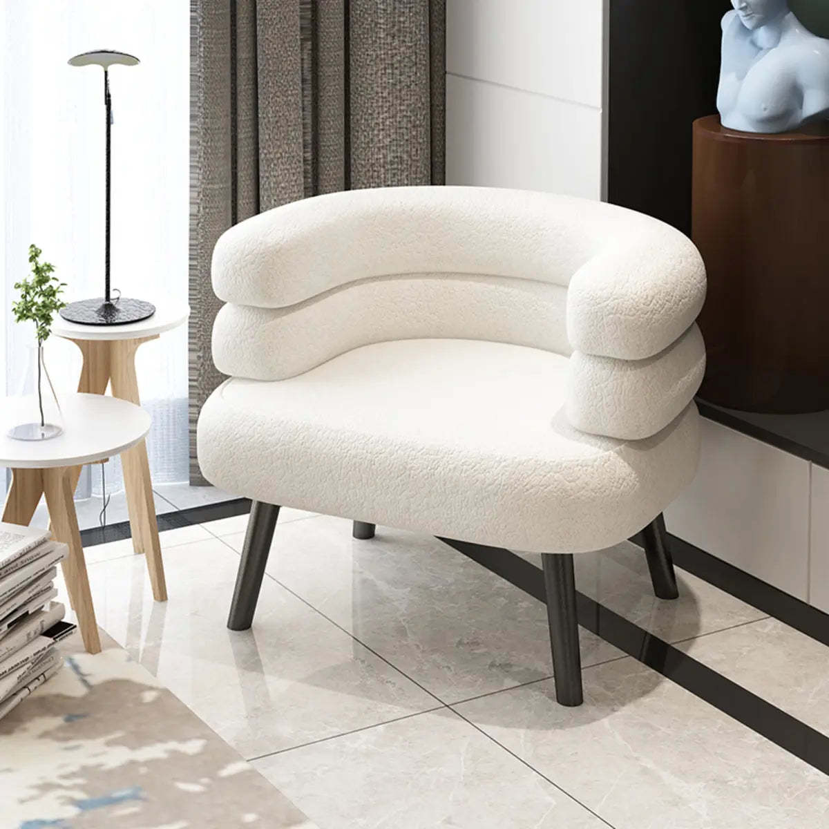 Beige Sherpa Curved Back Accent Chair with Arms — Beige / Sherpa