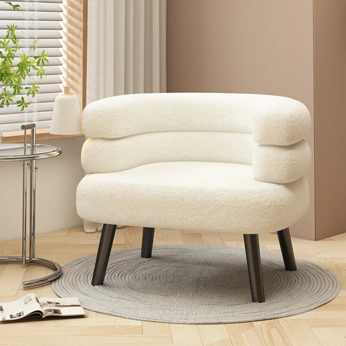 Beige Sherpa Curved Back Accent Chair with Arms — Grey / Sherpa