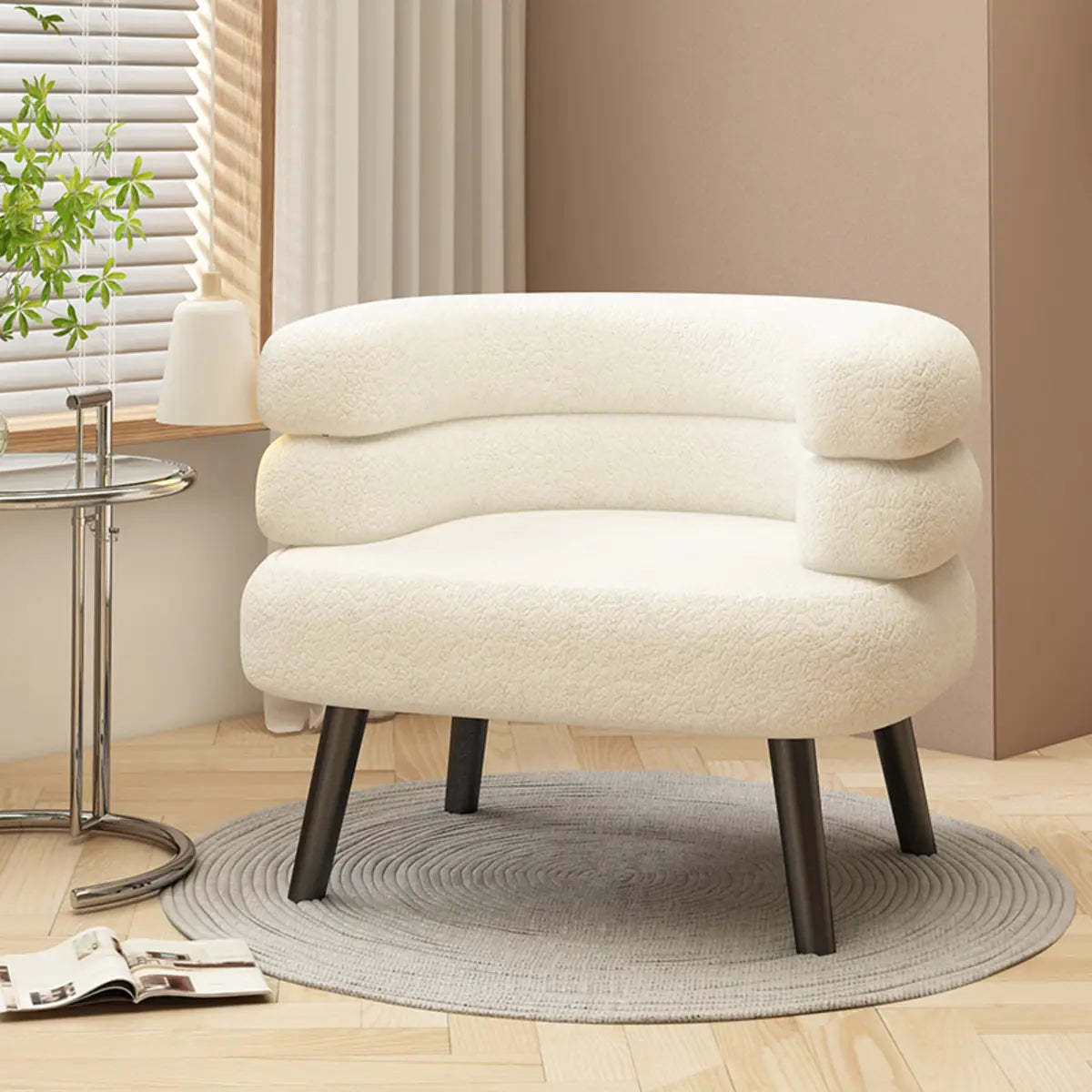 Beige Sherpa Curved Back Accent Chair with Arms — Grey / Sherpa