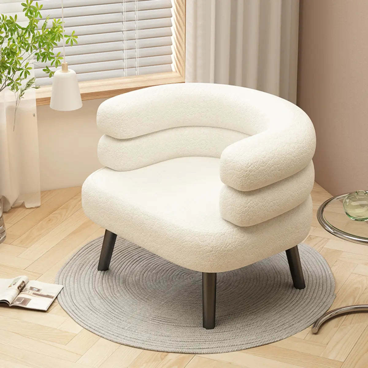 Beige Sherpa Curved Back Accent Chair with Arms — Pink / Sherpa