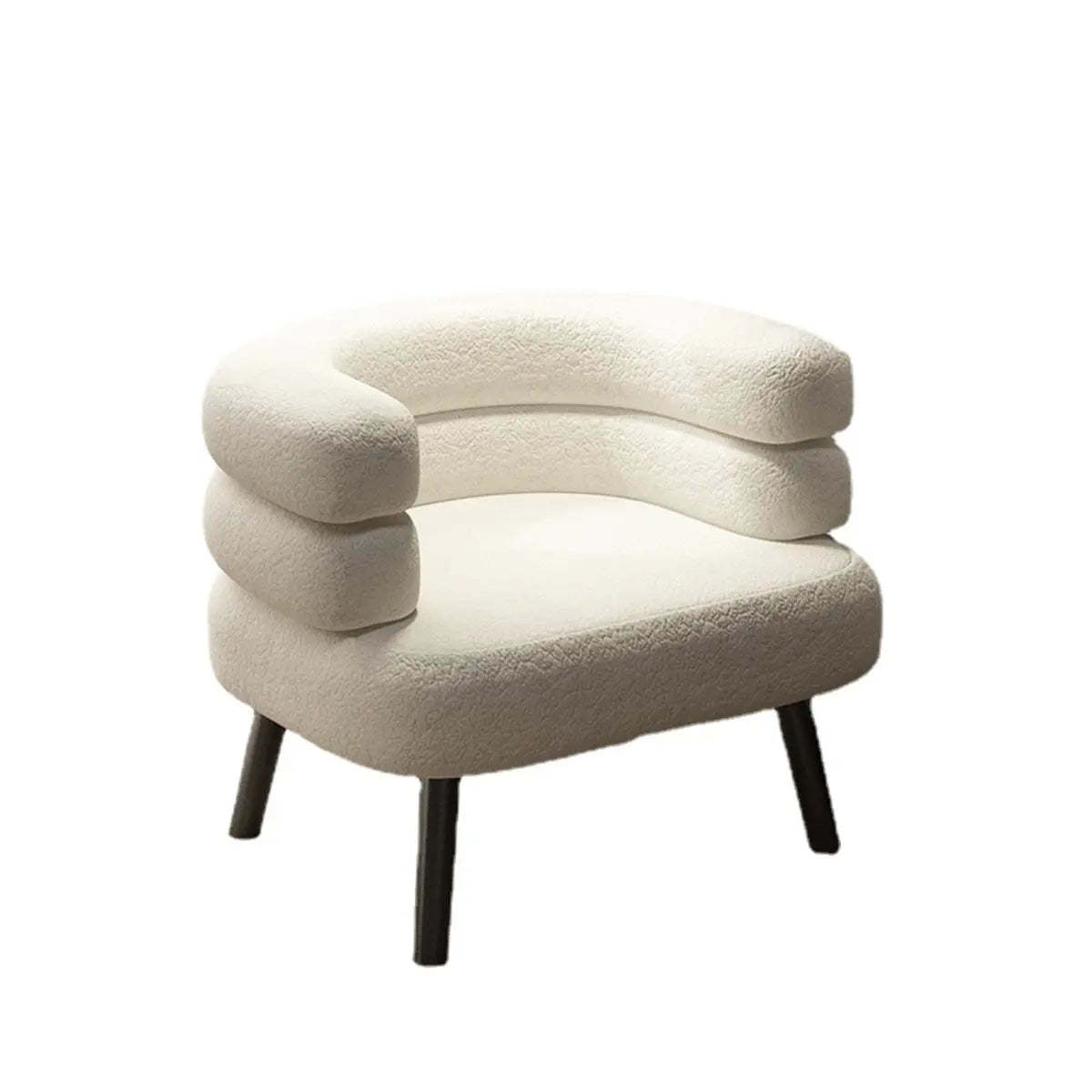 Beige Sherpa Curved Back Accent Chair with Arms