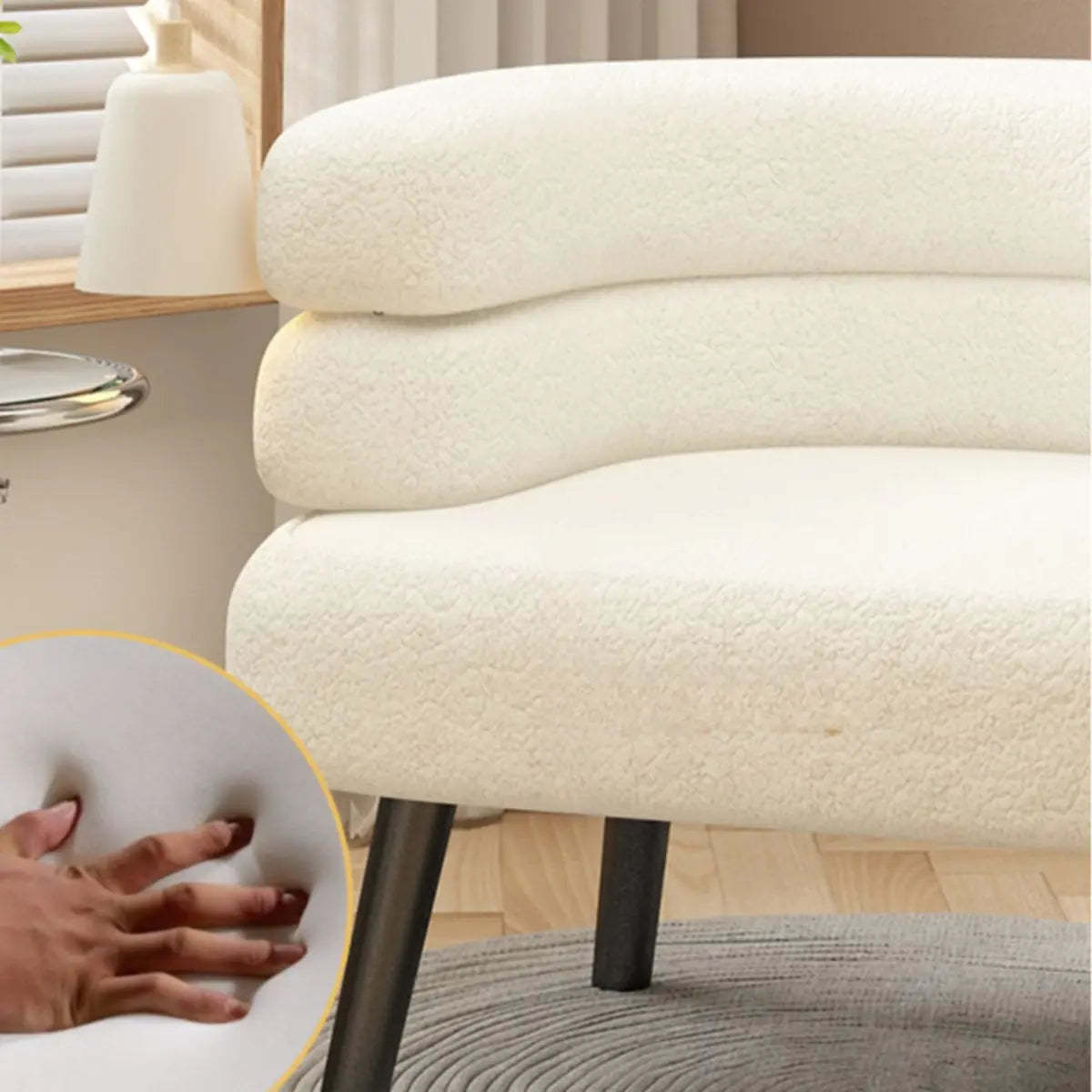 Beige Sherpa Curved Back Accent Chair with Arms