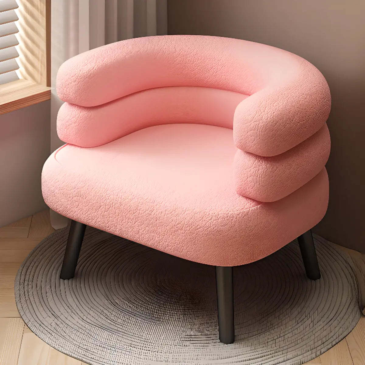 Beige Sherpa Curved Back Accent Chair with Arms