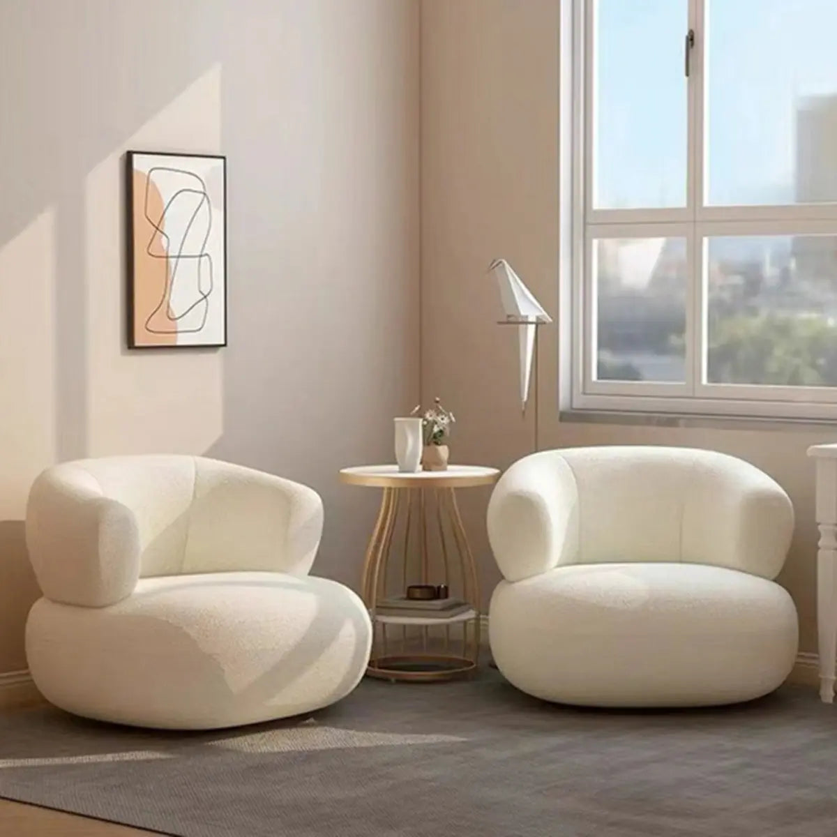 Beige Stain Resistant Round Arm Curved Back Chair
