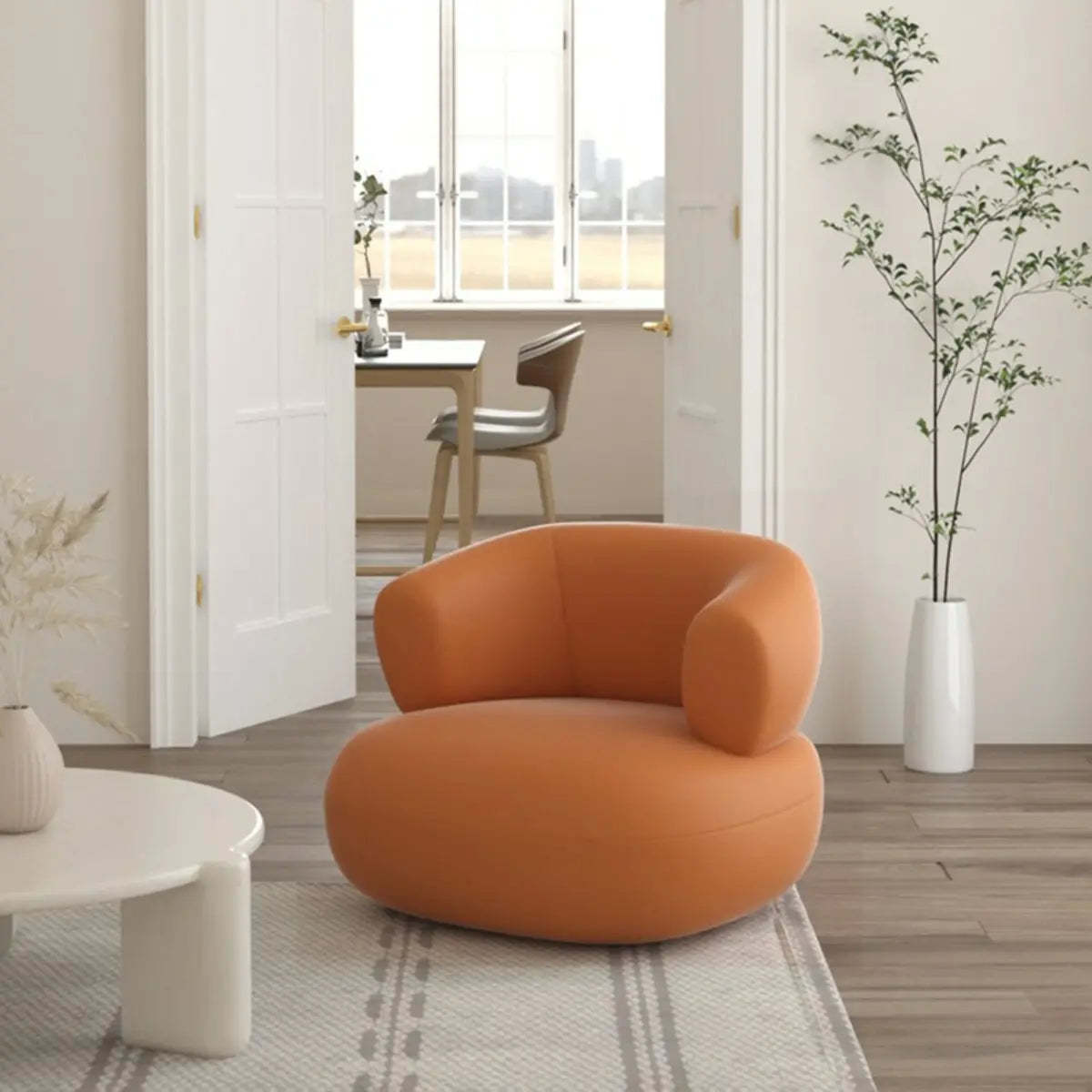 Beige Stain Resistant Round Arm Curved Back Chair — Beige / Sponge / Tech Cloth