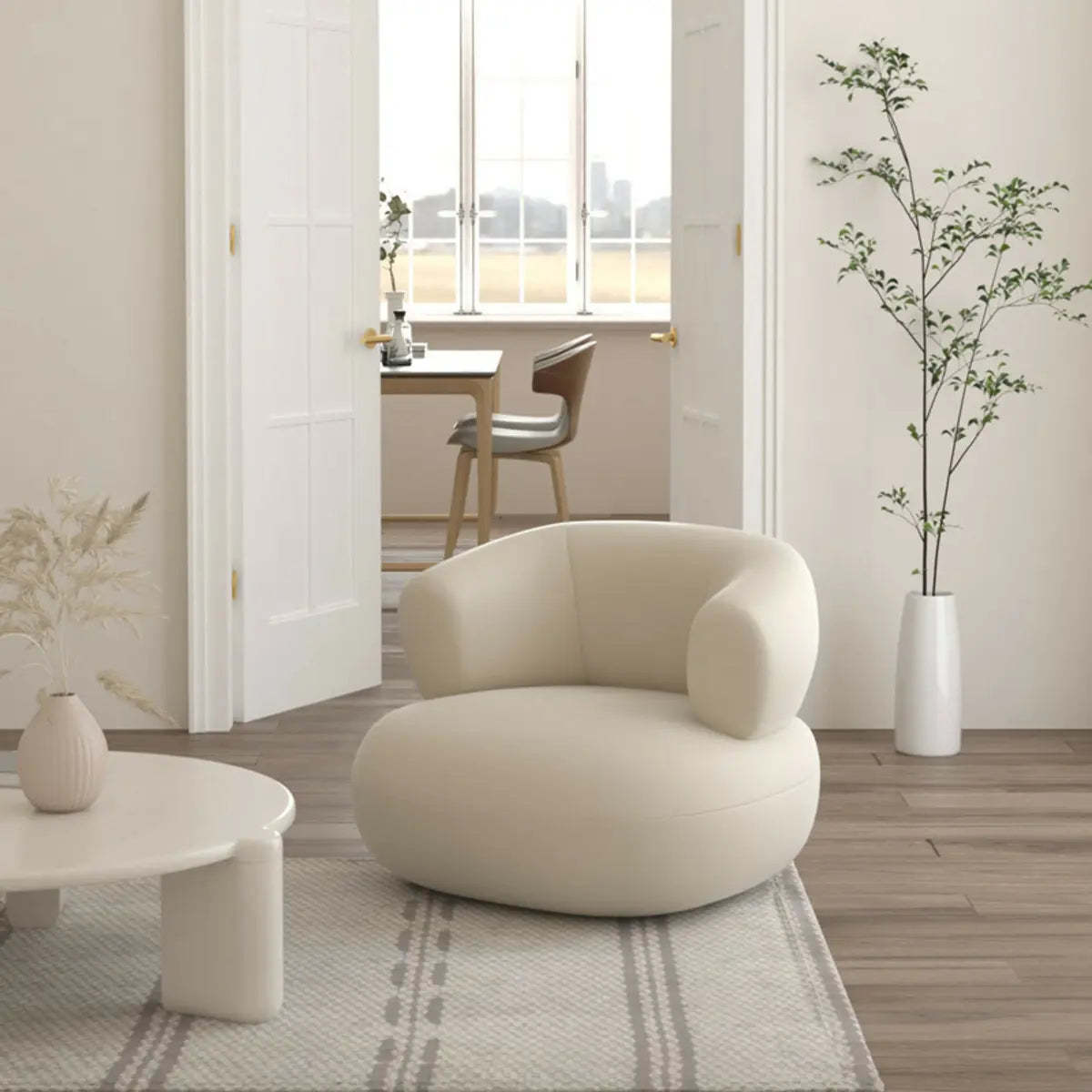 Beige Stain Resistant Round Arm Curved Back Chair — Orange / Latex / Tech Cloth
