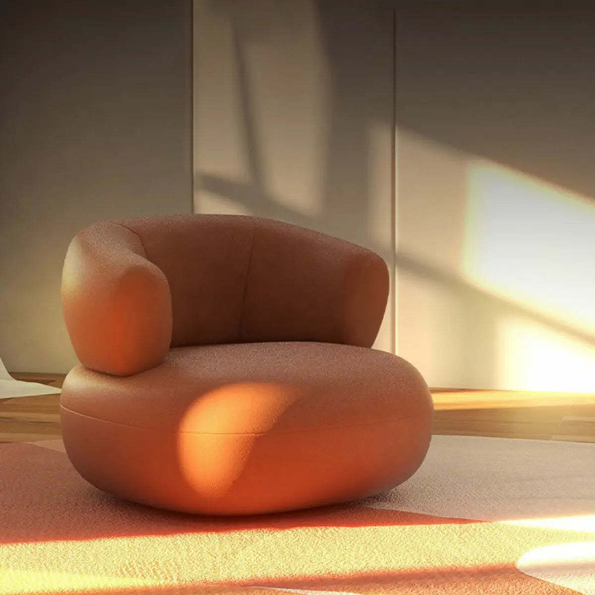 Beige Stain Resistant Round Arm Curved Back Chair — Orange / Sponge / Tech Cloth