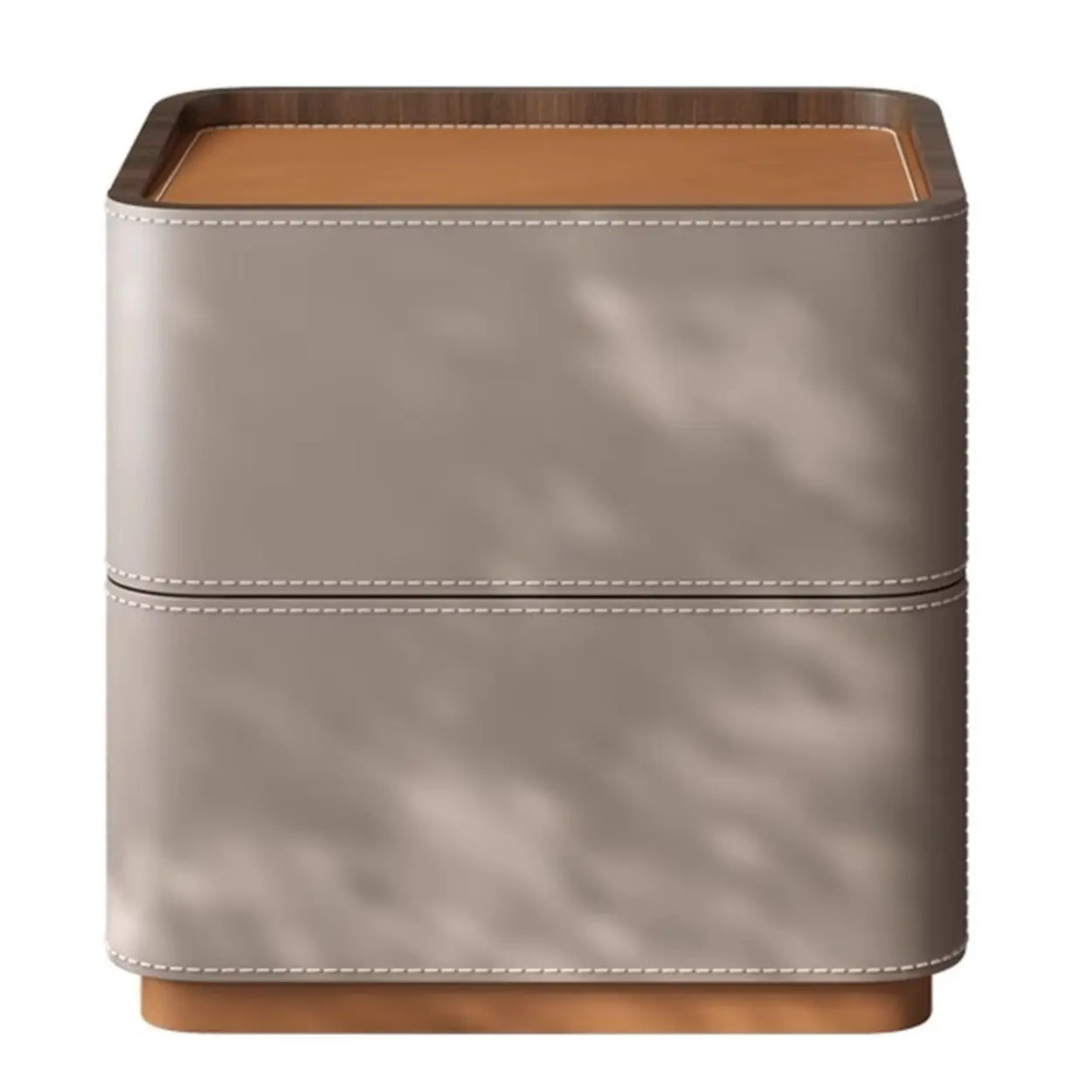 Beige Rounded Faux Leather Nightstand