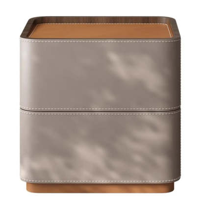 Beige Rounded Faux Leather Nightstand