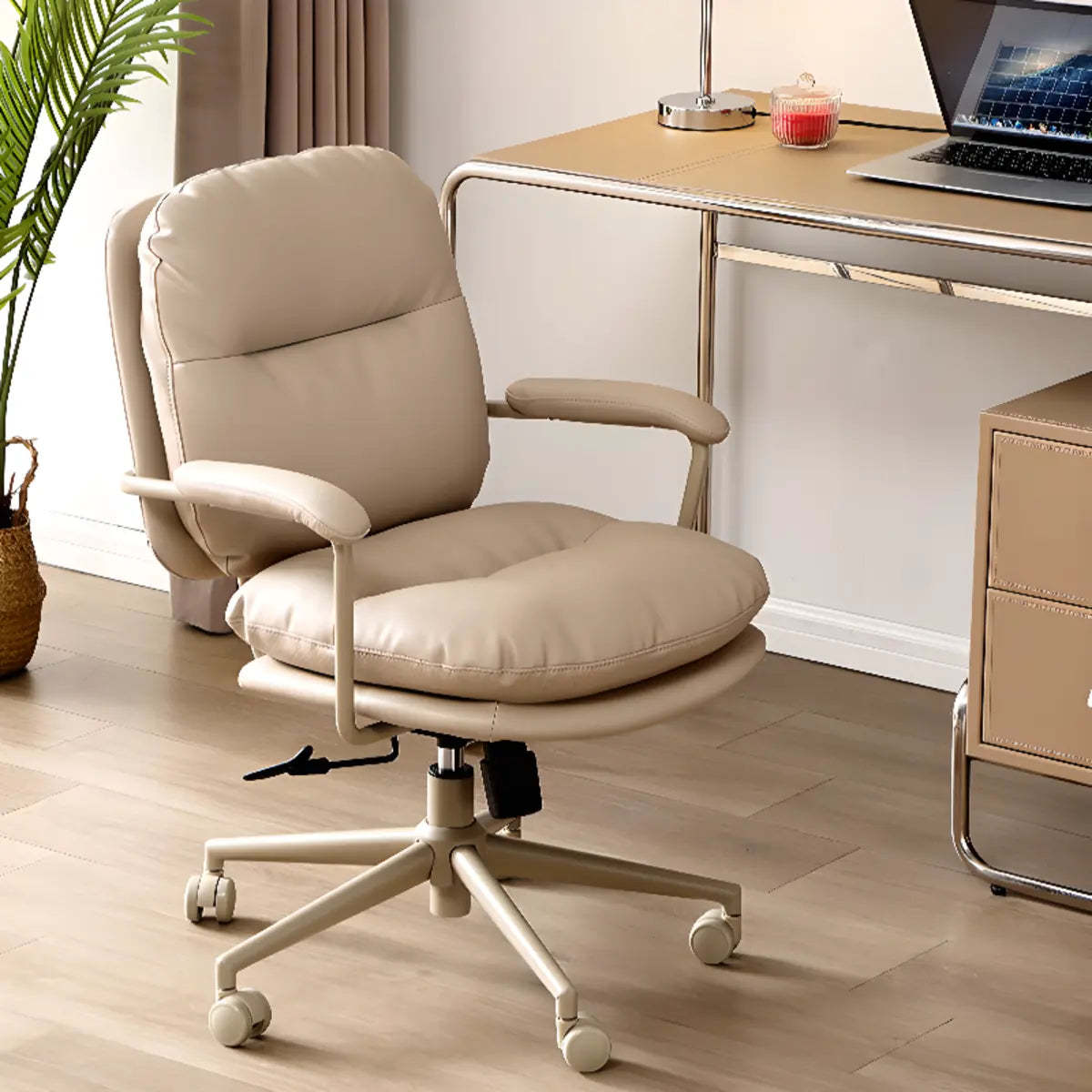 Beige Swivel Ergonomic Leather Office Chair — Black