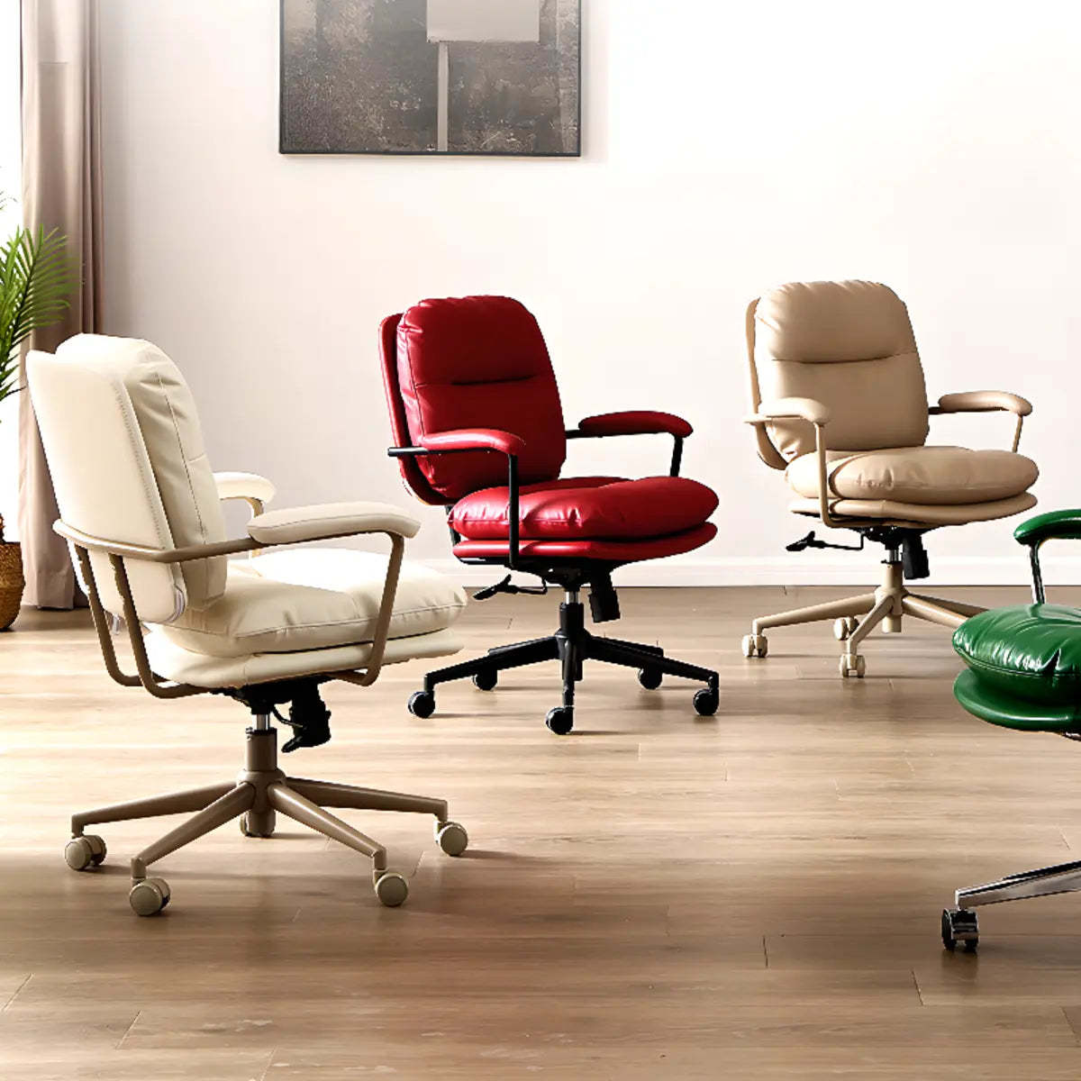 Beige Swivel Ergonomic Leather Office Chair