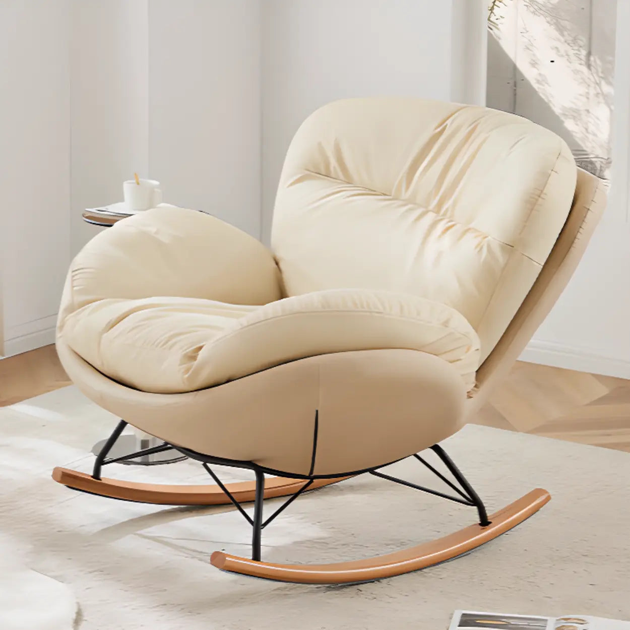 Beige Flared-Arm Wood Leg Rocking Chair