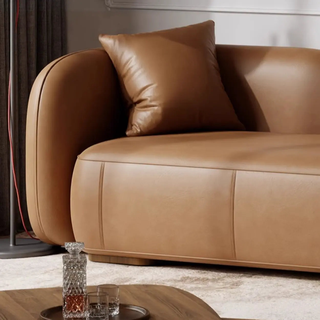 Beige Velvet Rectangular Left-Arm Chaise with Pillow — Flannel / Apricot