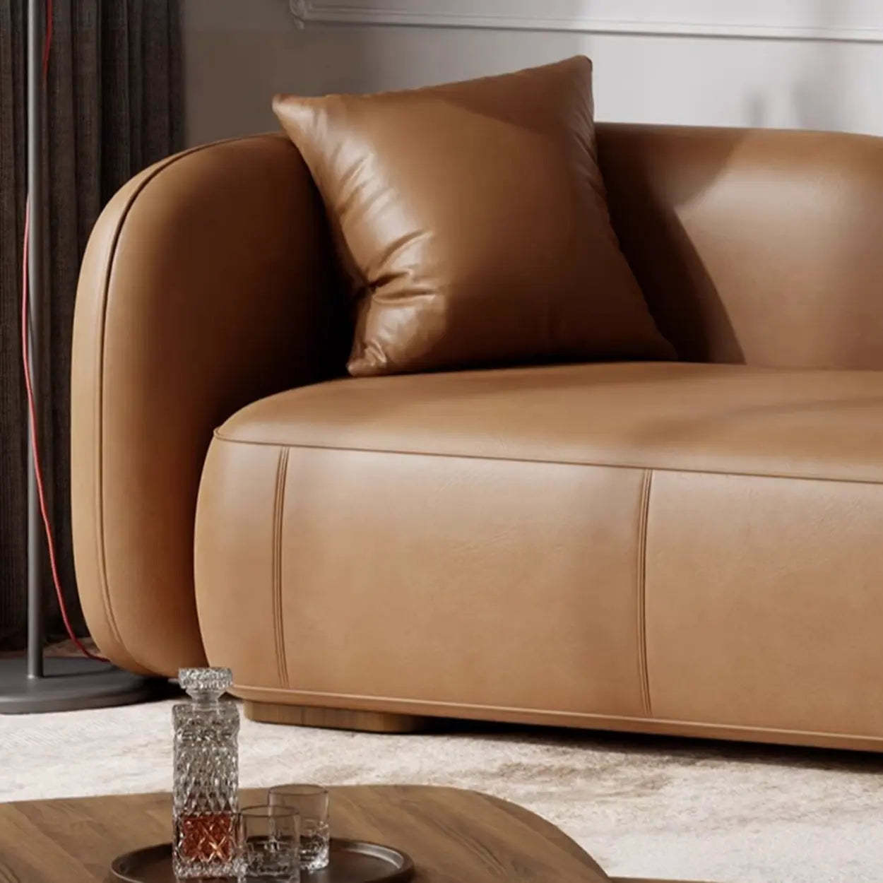 Beige Velvet Rectangular Left-Arm Chaise with Pillow — Flannel / Apricot
