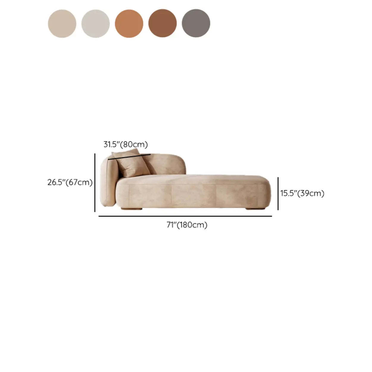 Beige Velvet Rectangular Left-Arm Chaise with Pillow — Faux Leather / Beige