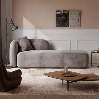 Beige Velvet Rectangular Left-Arm Chaise with Pillow — Flannel / Beige