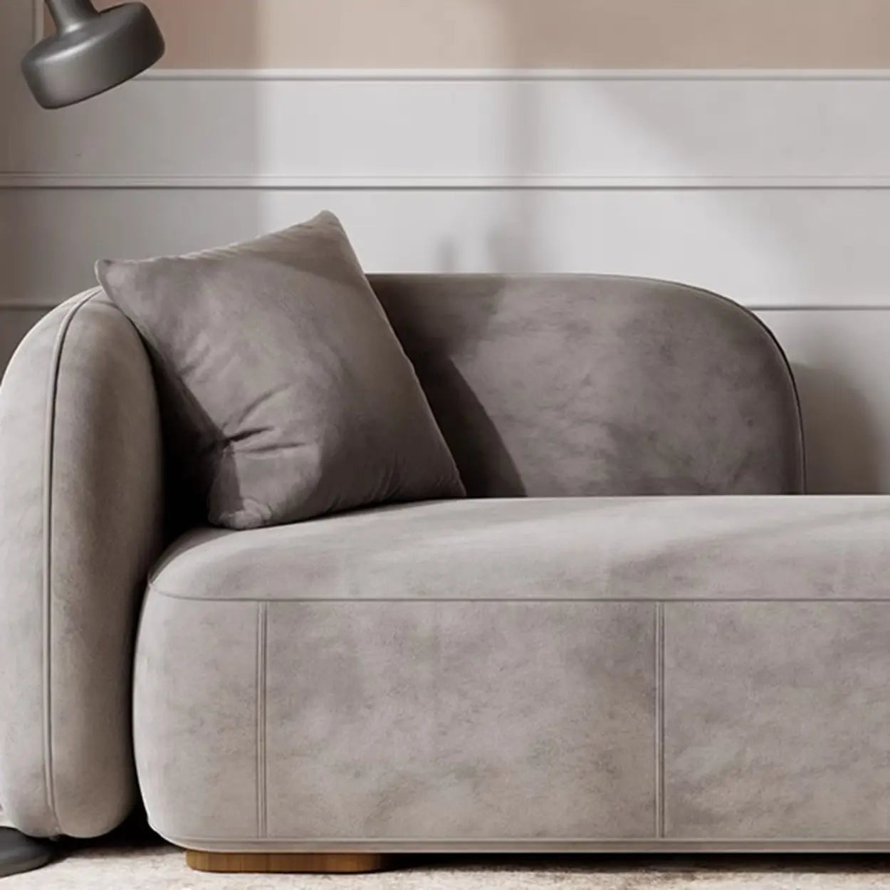 Beige Velvet Rectangular Left-Arm Chaise with Pillow — Flannel / Orange