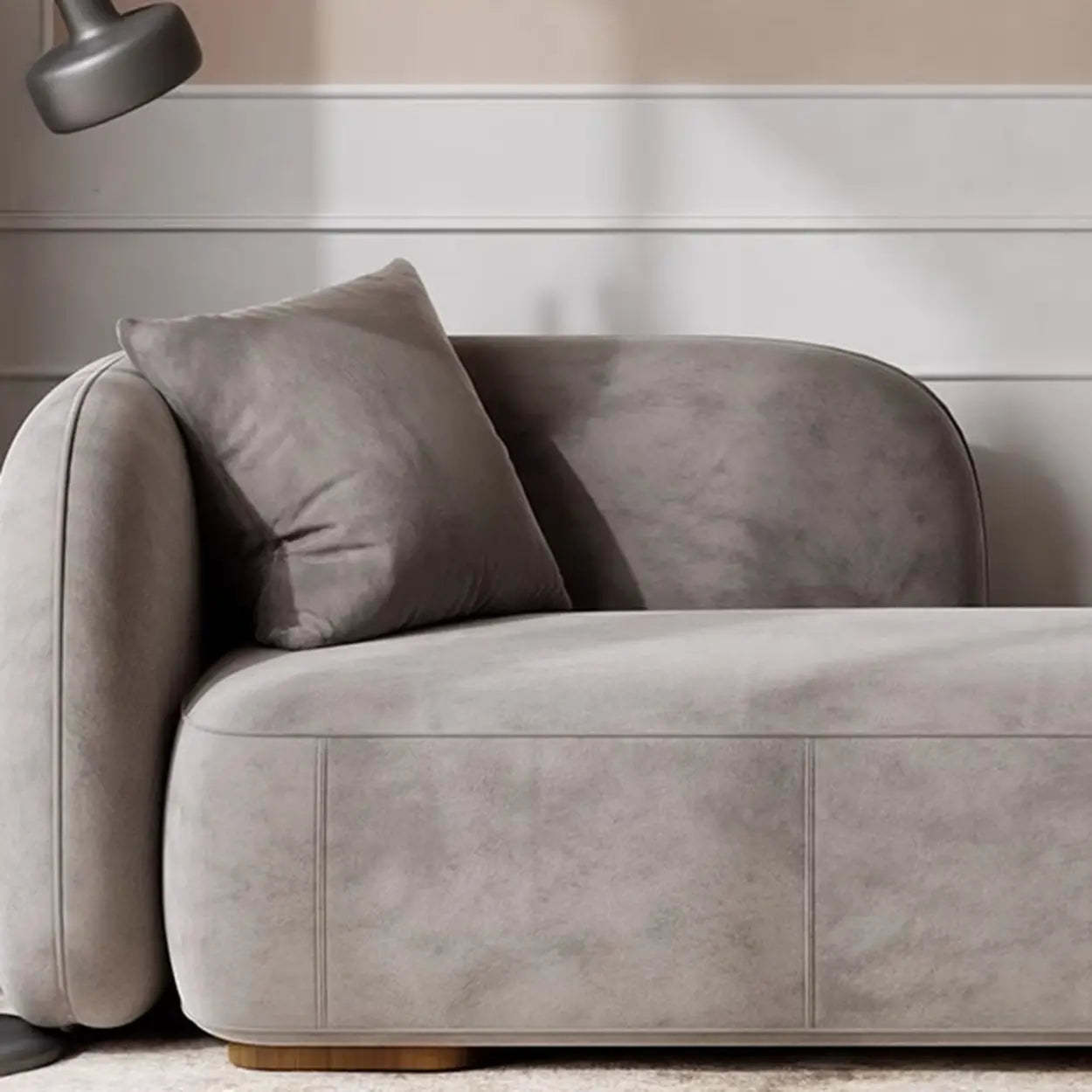Beige Velvet Rectangular Left-Arm Chaise with Pillow — Flannel / Orange