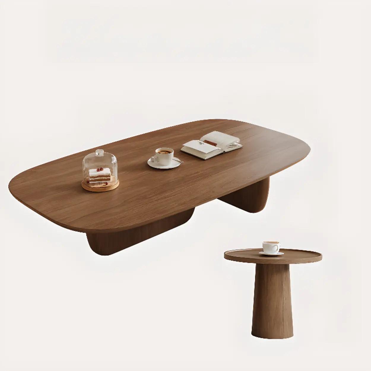 Beige Wood Rectangular Nesting Coffee Table with Drawer