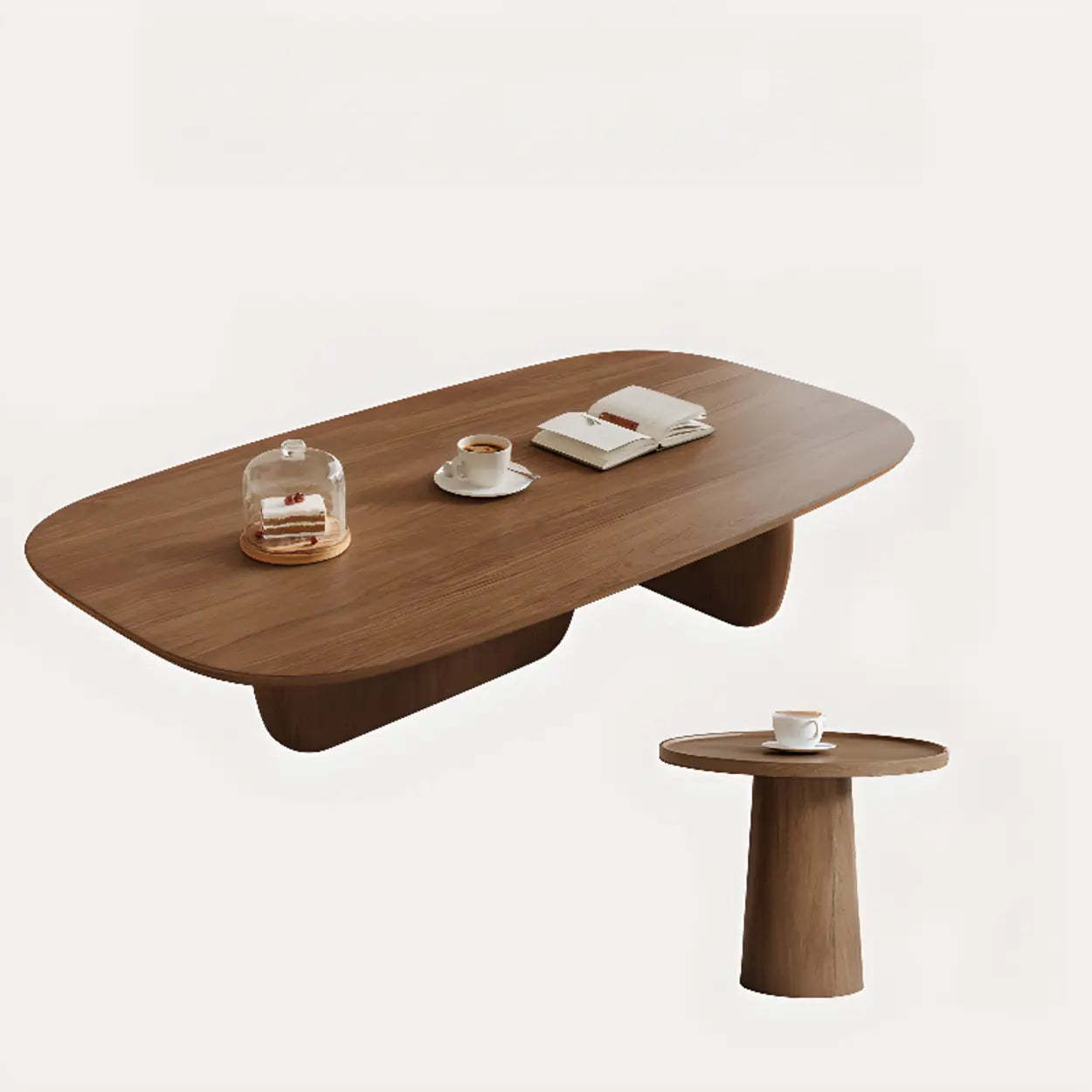 Beige Wood Rectangular Nesting Coffee Table with Drawer