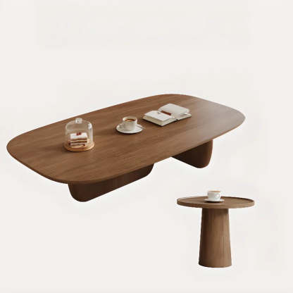 Beige Wood Rectangular Nesting Coffee Table with Drawer