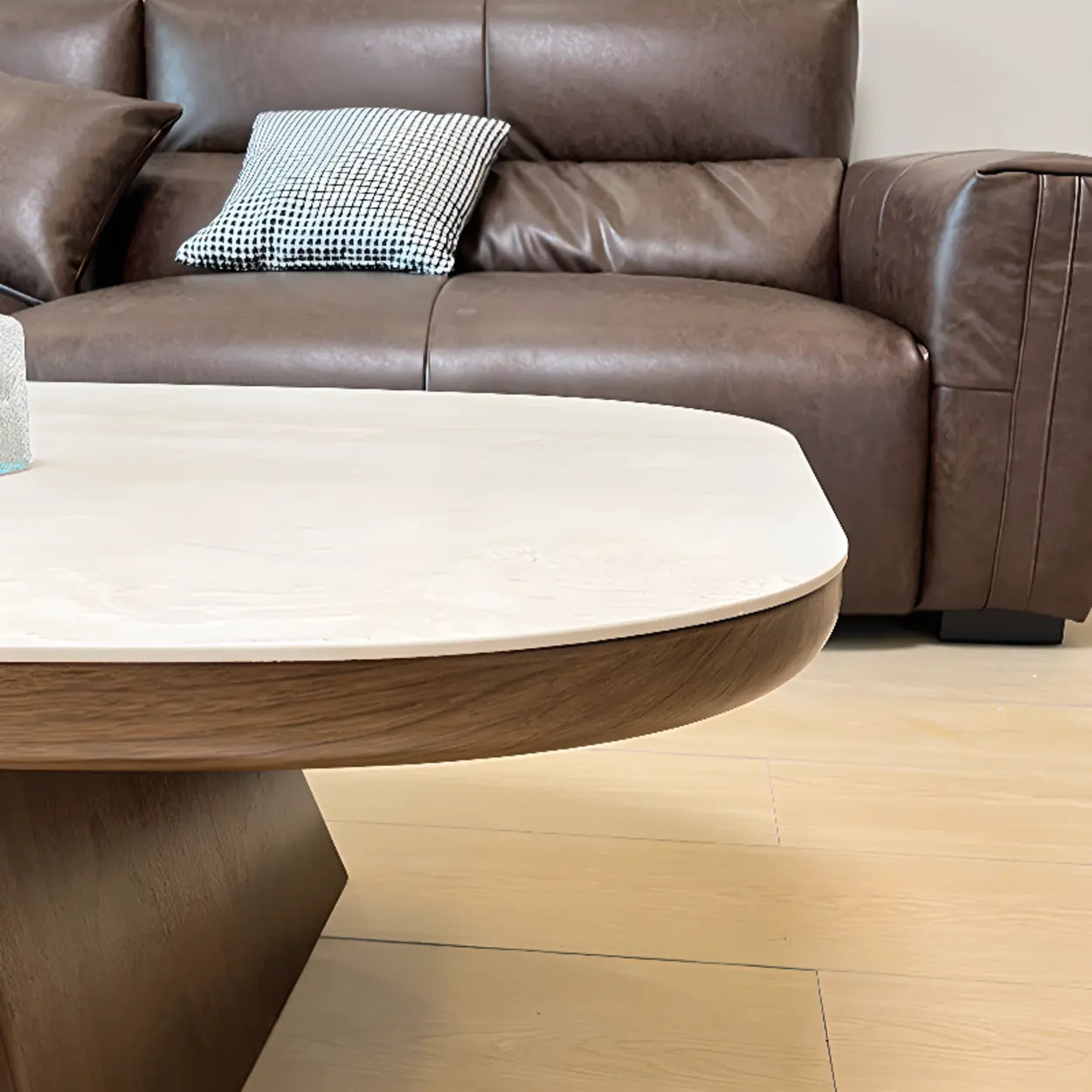 Beige Wood Rectangular Nesting Coffee Table with Drawer