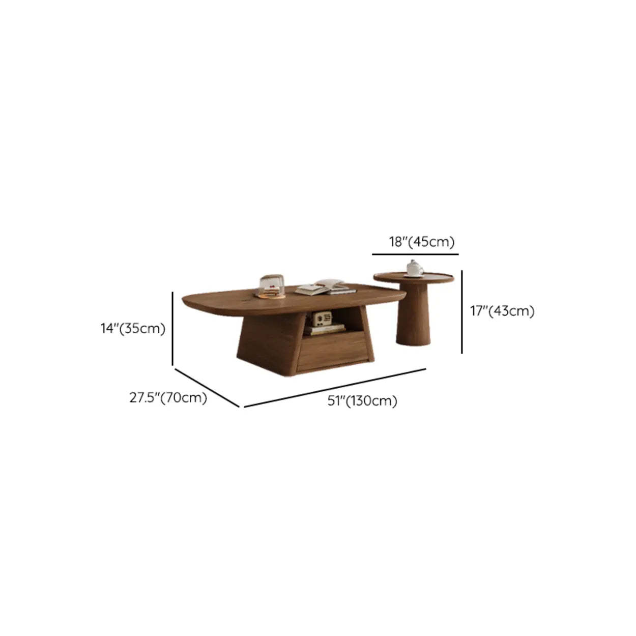 Beige Wood Rectangular Nesting Coffee Table with Drawer