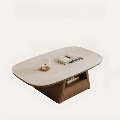 Beige Wood Rectangular Nesting Coffee Table with Drawer — Travertine / Pedestal